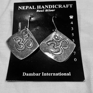 Beautiful Handmade Sterling Silver Earrings with OM symbol from Nepal